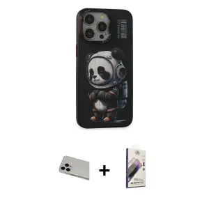 ieg™ iPhone 13 Pro Max Kılıf Siluet Modern Özel Seri - Siyah Bilvis 3D Mat Cam Ekran Koruyucu + Rainbow Kamera Lens Koruma Cam - MR