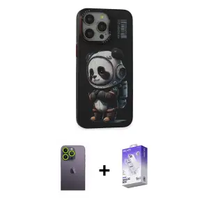 ieg™ iPhone 13 Pro Max Kılıf Siluet Modern Özel Seri - Siyah Bilvis 5in1 3D Magic Cam Ekran Koruyucu + Neon Fosforlu Kamera Lens - YL