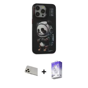ieg™ iPhone 13 Pro Max Kılıf Siluet Modern Özel Seri - Siyah Bilvis 5in1 3D Magic Cam Ekran Koruyucu + Rainbow Kamera Lens Koruma Cam - REGD