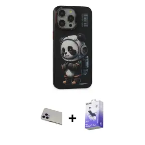 ieg™ iPhone 13 Pro Max Kılıf Siluet Modern Özel Seri - Siyah Bilvis 5in1 5D Magic Hayalet Cam Ekran Koruyucu + Rainbow Kamera Lens Koruma Cam - MR