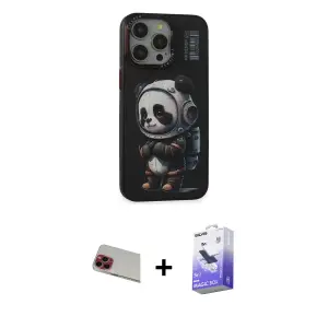 ieg™ iPhone 13 Pro Max Kılıf Siluet Modern Özel Seri - Siyah Bilvis 5in1 5D Magic Hayalet Cam Ekran Koruyucu + Rainbow Kamera Lens Koruma Cam - KI