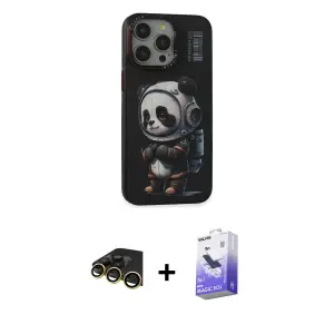 ieg™ iPhone 13 Pro Max Kılıf Siluet Modern Özel Seri - Siyah Bilvis 5in1 5D Magic Hayalet Cam Ekran Koruyucu + Raze Metal Kamera Lens - GD