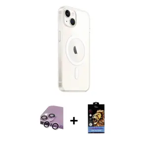 ieg™ iPhone 14 Kılıf Ahenk Yansıma Prime - Siyah Buffer Hayalet Cam Ekran Koruyucu + Raze Metal Kamera Lens - MR