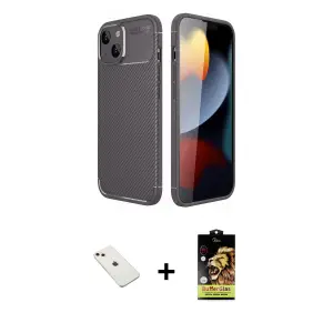 ieg™ iPhone 14 Kılıf Eksen Form Prime - Siyah Buffer Cam Ekran Koruyucu + Diamond Kamera Lens - PE
