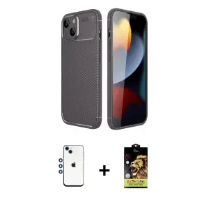 ieg™ iPhone 14 Kılıf Eksen Form Prime - Siyah Buffer Cam Ekran Koruyucu + Shine Kamera Lens - MI