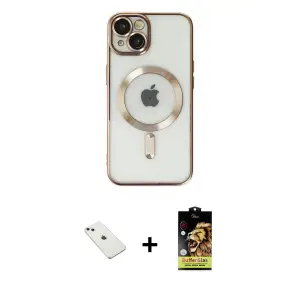 ieg™ iPhone 14 Kılıf Nova Işık Özel Seri - Siyah Buffer Cam Ekran Koruyucu + Diamond Kamera Lens - SABE