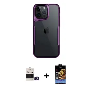 ieg™ iPhone 14 Pro Max Kılıf Akış Çizgi Koleksiyonu - Siyah Buffer Hayalet Cam Ekran Koruyucu + Bilvis Titan Kamera Lens - DNMR