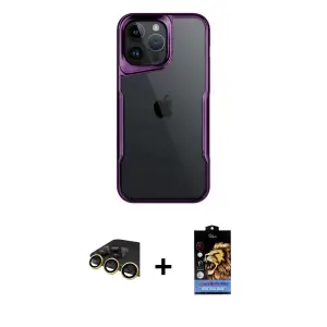 ieg™ iPhone 14 Pro Max Kılıf Akış Çizgi Koleksiyonu - Siyah Buffer Hayalet Cam Ekran Koruyucu + Raze Metal Kamera Lens - GD
