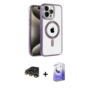 ieg™ iPhone 14 Pro Max Kılıf Eksen Form Koleksiyonu - Siyah Bilvis 5in1 5D Magic Hayalet Cam Ekran Koruyucu + Raze Metal Kamera Lens - GD