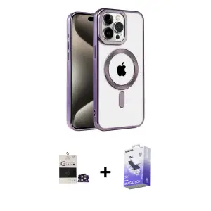 ieg™ iPhone 14 Pro Max Kılıf Eksen Form Koleksiyonu - Siyah Bilvis 5in1 5D Magic Hayalet Cam Ekran Koruyucu + Bilvis Titan Kamera Lens - GD