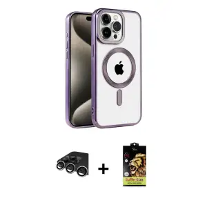 ieg™ iPhone 14 Pro Max Kılıf Eksen Form Koleksiyonu - Siyah Buffer Cam Ekran Koruyucu + Raze Metal Kamera Lens - GS