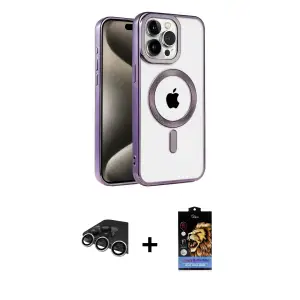 ieg™ iPhone 14 Pro Max Kılıf Eksen Form Koleksiyonu - Siyah Buffer Hayalet Cam Ekran Koruyucu + Raze Metal Kamera Lens - GS
