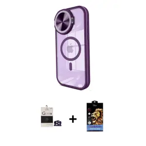 ieg™ iPhone 14 Pro Max Kılıf Kıvılcım Modern Koleksiyonu - Siyah Buffer Hayalet Cam Ekran Koruyucu + Bilvis Titan Kamera Lens - GD