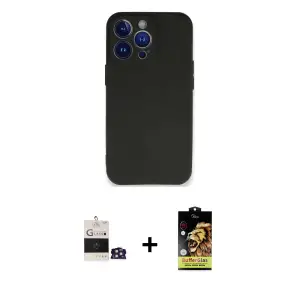 ieg™ iPhone 14 Pro Max Kılıf Kozmos Yansıma Özel Seri - Siyah Buffer Cam Ekran Koruyucu + Bilvis Titan Kamera Lens - GD
