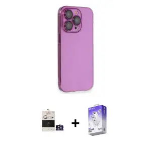 ieg™ iPhone 14 Pro Max Kılıf Siluet Minimal Özel Seri - Siyah Bilvis 5in1 3D Magic Cam Ekran Koruyucu + Bilvis Titan Kamera Lens - GS
