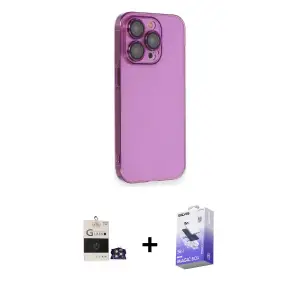 ieg™ iPhone 14 Pro Max Kılıf Siluet Minimal Özel Seri - Siyah Bilvis 5in1 5D Magic Hayalet Cam Ekran Koruyucu + Bilvis Titan Kamera Lens - GS