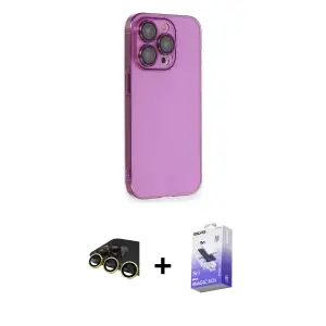 ieg™ iPhone 14 Pro Max Kılıf Siluet Minimal Özel Seri - Siyah Bilvis 5in1 5D Magic Hayalet Cam Ekran Koruyucu + Raze Metal Kamera Lens - GD
