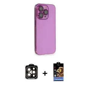 ieg™ iPhone 14 Pro Max Kılıf Siluet Minimal Özel Seri - Siyah Buffer Hayalet Cam Ekran Koruyucu + PVD Metal Kamera Lens - TU