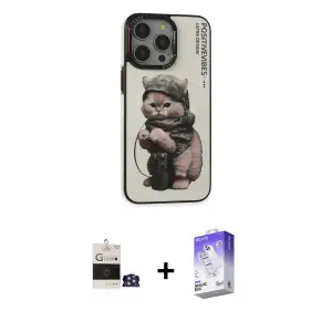 ieg™ iPhone 14 Pro Max Kılıf Siluet Modern Özel Seri - Siyah Bilvis 5in1 3D Magic Cam Ekran Koruyucu + Bilvis Titan Kamera Lens - GS
