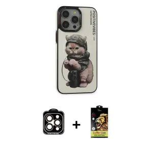ieg™ iPhone 14 Pro Max Kılıf Siluet Modern Özel Seri - Siyah Buffer Cam Ekran Koruyucu + PVD Metal Kamera Lens - TU