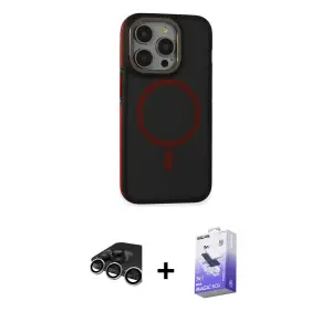 ieg™ iPhone 15 Pro Kılıf Ahenk Form Serisi - Siyah Bilvis 5in1 5D Magic Hayalet Cam Ekran Koruyucu + Raze Metal Kamera Lens - GS