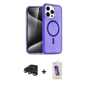 ieg™ iPhone 15 Pro Kılıf Eksen Doku Koleksiyonu - Siyah Joko 5D Cam + Raze Metal Kamera Lens - LT