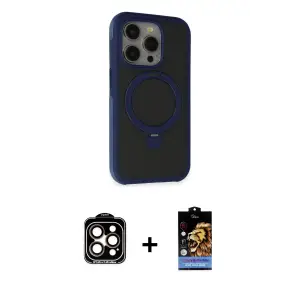 ieg™ iPhone 15 Pro Max Kılıf Ahenk Yansıma Özel Seri - Siyah Buffer Hayalet Cam Ekran Koruyucu + PVD Metal Kamera Lens - TU