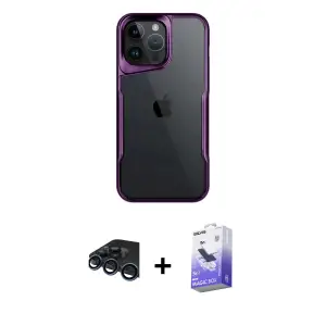 ieg™ iPhone 15 Pro Max Kılıf Akış Çizgi Koleksiyonu - Siyah Bilvis 5in1 5D Magic Hayalet Cam Ekran Koruyucu + Raze Metal Kamera Lens - LT