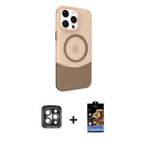 ieg™ iPhone 15 Pro Max Kılıf Çekirdek Asil Özel Seri - Siyah Buffer Hayalet Cam Ekran Koruyucu + PVD Metal Kamera Lens - GI