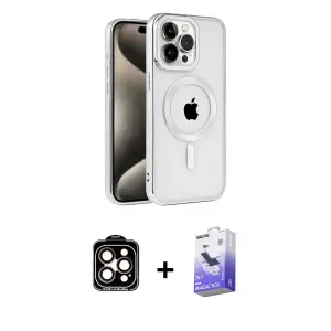 ieg™ iPhone 15 Pro Max Kılıf Eksen Form Koleksiyonu - Siyah Bilvis 5in1 5D Magic Hayalet Cam Ekran Koruyucu + PVD Metal Kamera Lens - TU
