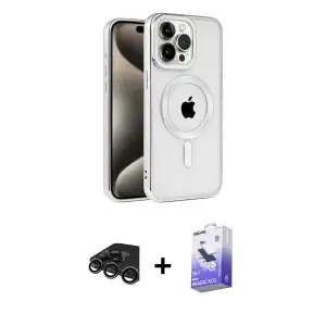 ieg™ iPhone 15 Pro Max Kılıf Eksen Form Koleksiyonu - Siyah Bilvis 5in1 5D Magic Hayalet Cam Ekran Koruyucu + Raze Metal Kamera Lens - TMGI