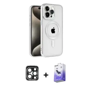 ieg™ iPhone 15 Pro Max Kılıf Eksen Form Koleksiyonu - Siyah Bilvis 5in1 5D Magic Hayalet Cam Ekran Koruyucu + PVD Metal Kamera Lens - LT