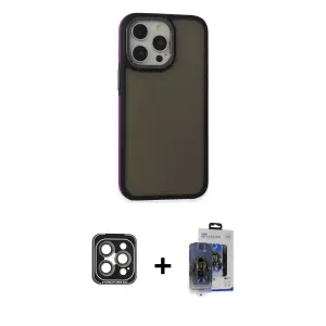 ieg™ iPhone 15 Pro Max Kılıf Eksen Işık - Siyah Vanessa Magic Cam + PVD Metal Kamera Lens - GI