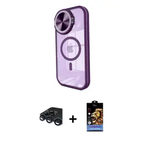 ieg™ iPhone 15 Pro Max Kılıf Kıvılcım Modern Koleksiyonu - Siyah Buffer Hayalet Cam Ekran Koruyucu + Raze Metal Kamera Lens - LT