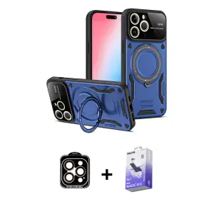 ieg™ iPhone 15 Pro Max Kılıf Kıvılcım Modern Serisi - Siyah Bilvis 5in1 5D Magic Hayalet Cam Ekran Koruyucu + PVD Metal Kamera Lens - TU
