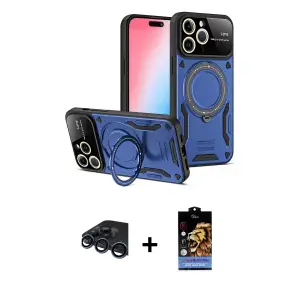 ieg™ iPhone 15 Pro Max Kılıf Kıvılcım Modern Serisi - Siyah Buffer Hayalet Cam Ekran Koruyucu + Raze Metal Kamera Lens - LT