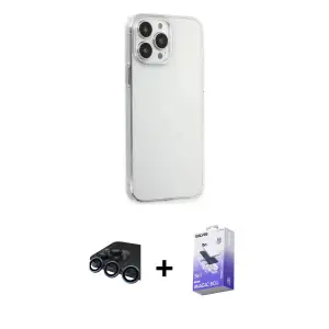 ieg™ iPhone 15 Pro Max Kılıf Kutup Doku Koleksiyonu - Siyah Bilvis 5in1 5D Magic Hayalet Cam Ekran Koruyucu + Raze Metal Kamera Lens - LT