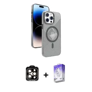 ieg™ iPhone 15 Pro Max Kılıf Nova Modern Prime - Siyah Bilvis 5in1 3D Magic Cam Ekran Koruyucu + PVD Metal Kamera Lens - TU
