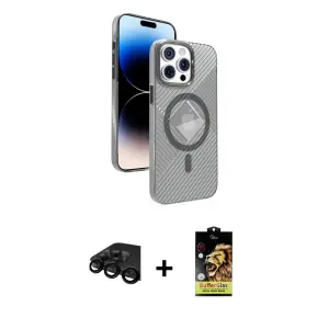 ieg™ iPhone 15 Pro Max Kılıf Nova Modern Prime - Siyah Buffer Cam Ekran Koruyucu + Raze Metal Kamera Lens - SH