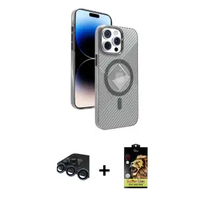 ieg™ iPhone 15 Pro Max Kılıf Nova Modern Prime - Siyah Buffer Cam Ekran Koruyucu + Raze Metal Kamera Lens - LT
