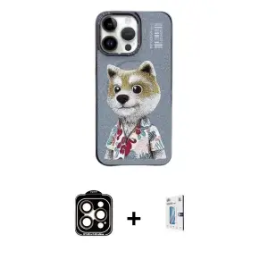 ieg™ iPhone 15 Pro Max Kılıf Siluet Modern Özel Seri - Siyah Bilvis 0.18mm Plus Cam Ekran Koruyucu + PVD Metal Kamera Lens - TU