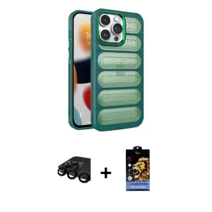 ieg™ iPhone 15 Pro Max Kılıf Yadigar Doku Özel Seri - Siyah Buffer Hayalet Cam Ekran Koruyucu + Raze Metal Kamera Lens - SH