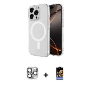 ieg™ iPhone 16 Pro Max Kılıf Ahenk Yansıma Prime - Siyah Buffer Hayalet Cam Ekran Koruyucu + Pers Alüminyum Kamera Lens - GI