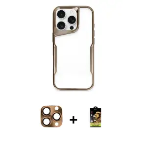 ieg™ iPhone 16 Pro Max Kılıf Akış Çizgi Koleksiyonu - Siyah Buffer Cam Ekran Koruyucu + Pers Alüminyum Kamera Lens - CLTM