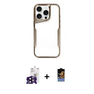 ieg™ iPhone 16 Pro Max Kılıf Akış Çizgi Koleksiyonu - Siyah Buffer Hayalet Cam Ekran Koruyucu + Bilvis Titan Kamera Lens - SH