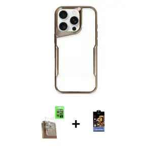 ieg™ iPhone 16 Pro Max Kılıf Akış Çizgi Koleksiyonu - Siyah Buffer Hayalet Cam Ekran Koruyucu + Raze Metal Kamera Lens - CLTM