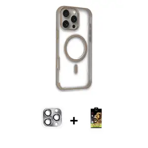 ieg™ iPhone 16 Pro Max Kılıf Eksen Klasik Koleksiyonu - Siyah Buffer Cam Ekran Koruyucu + Pers Alüminyum Kamera Lens - GI