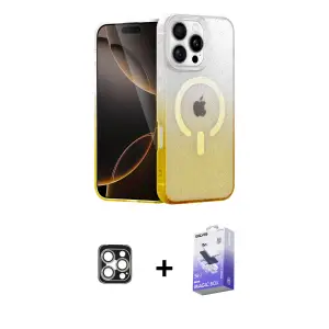 ieg™ iPhone 16 Pro Max Kılıf Eksen Minimal Özel Seri - Siyah Bilvis 5in1 5D Magic Hayalet Cam Ekran Koruyucu + PVD Metal Kamera Lens - GS