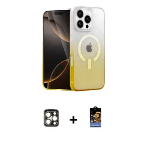 ieg™ iPhone 16 Pro Max Kılıf Eksen Minimal Özel Seri - Siyah Buffer Hayalet Cam Ekran Koruyucu + PVD Metal Kamera Lens - GD