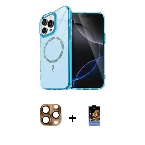 ieg™ iPhone 16 Pro Max Kılıf Kıvılcım Form Prime - Siyah Buffer Hayalet Cam Ekran Koruyucu + Pers Alüminyum Kamera Lens - CLTM